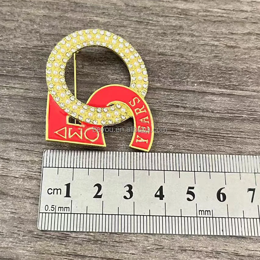 Delta Sigma Inspiration Design DST 50 Years Anniversary Gold Plated Red Enamel Rhinestone Pearl Brooch Sorority Jewelry Pin