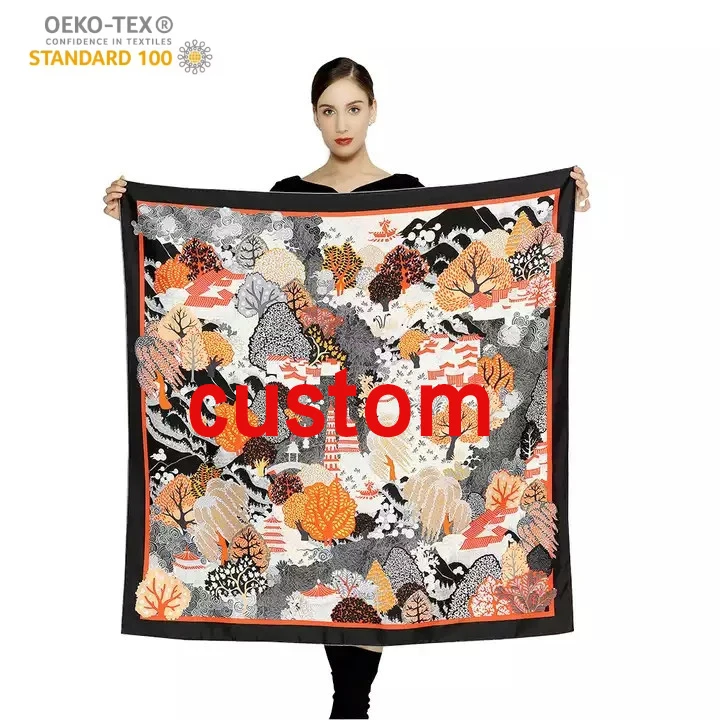 Silk Scarf manufacturer printing LOGO mulberry silk scarf digital print square printed design custom silk scarf for women