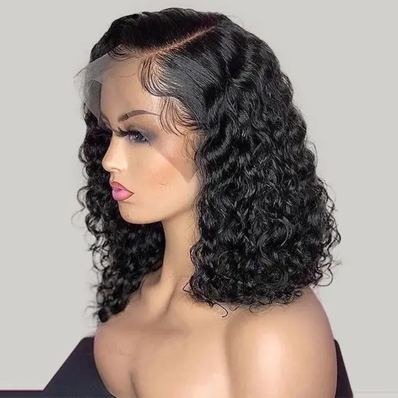 Brazilian Hair Lace Front Wig,Virgin Remy 100% Real Human Hair Wig,Short Water Wave Bob Wig Brazilian Natural Wave