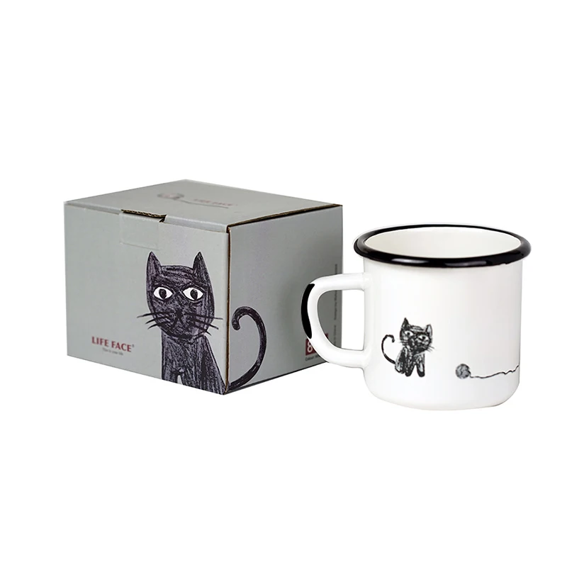 Made in China enamel mug coffee cup enamel mug personalized with cat design