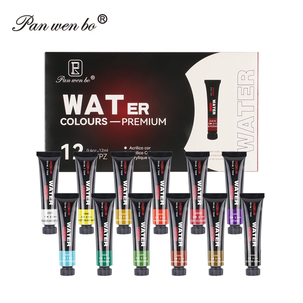 Panwenbo Wholesale Colors Cheap Watercolor Paint Set 12ml Artist Watercolor Paint Tube12 Kids Watercolor Paint