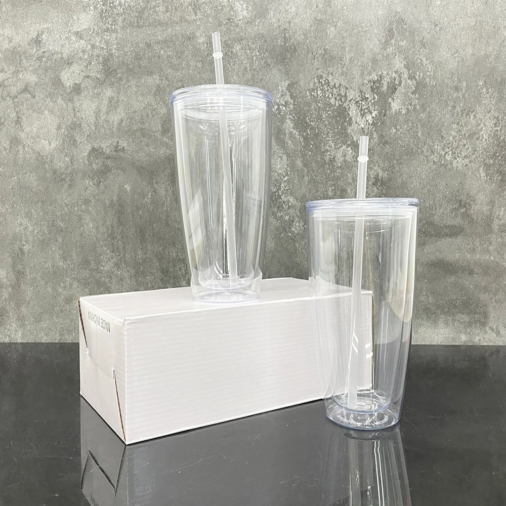 USA warehouse double walled clear snow globe glitter acrylic 25oz cups with lid and straw for snow globe and UV DTF wraps