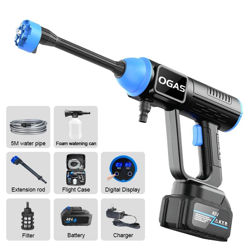 OGAS Water Spray Car Foam Wash Gun 500W 48V 96V 50Bar Electric High Pressure Car Washer Water Gun Cleans Cars Fences & Patios