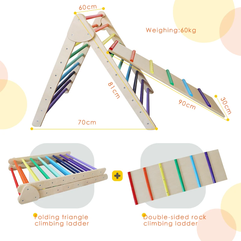 Wooden Montessori Climbing Triangle For Toddlers Pickler Triangle Foldable Kids Pickler Triangle Climbing Frame With Baby Ladder