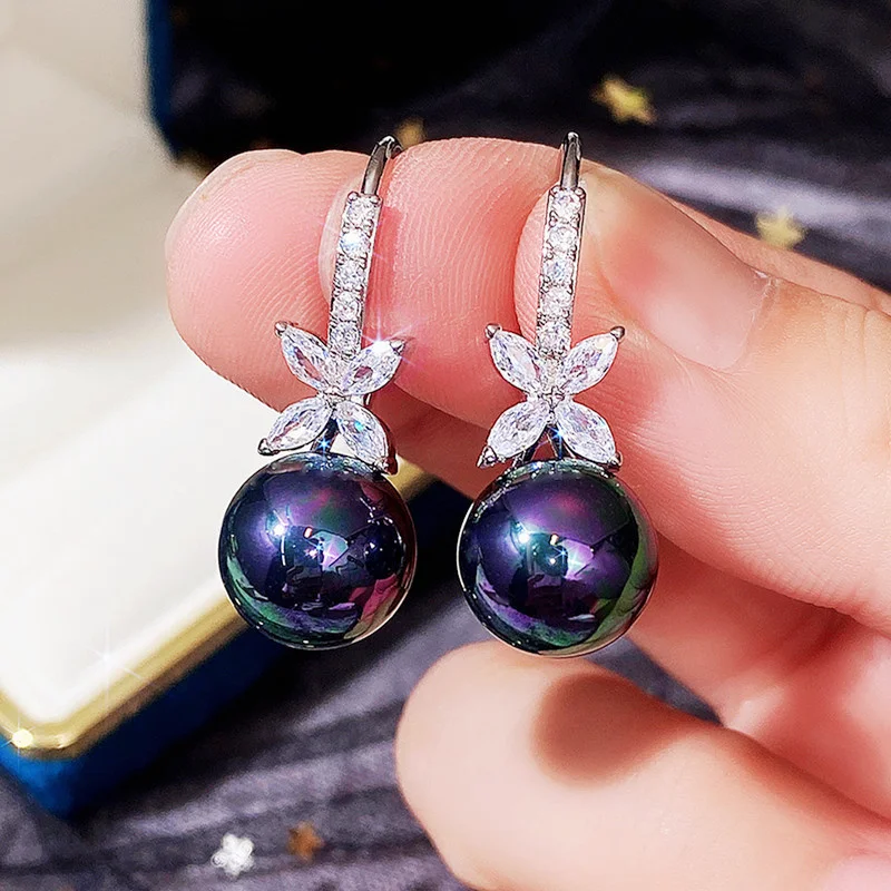 Huitan Fashion Hight Quality Imitation Pearl Bride Copper Drop Earrings Crystal CZ Wedding Earrings Women Fast Shipment
