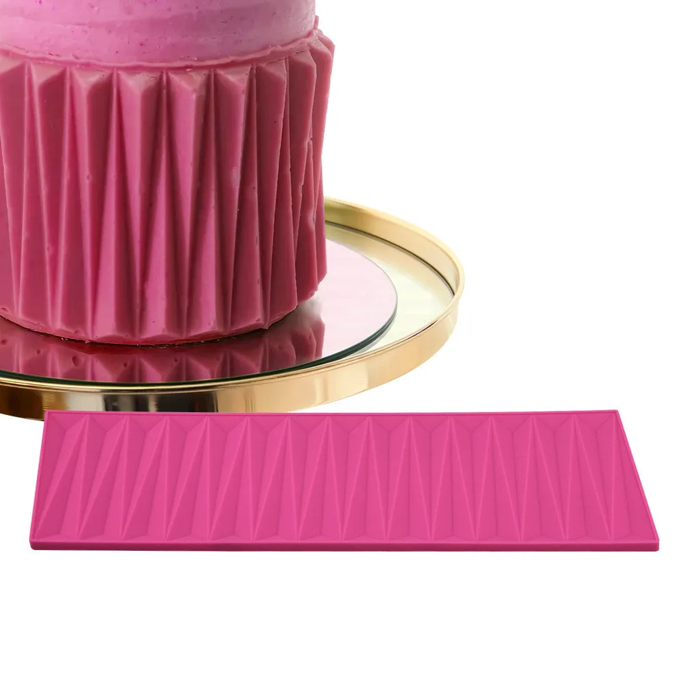 New Product 3D Origami Modeling Silicone Embossed Pattern Mold Triangle Pink Fondant Cake Lace Mat Baking Accessories