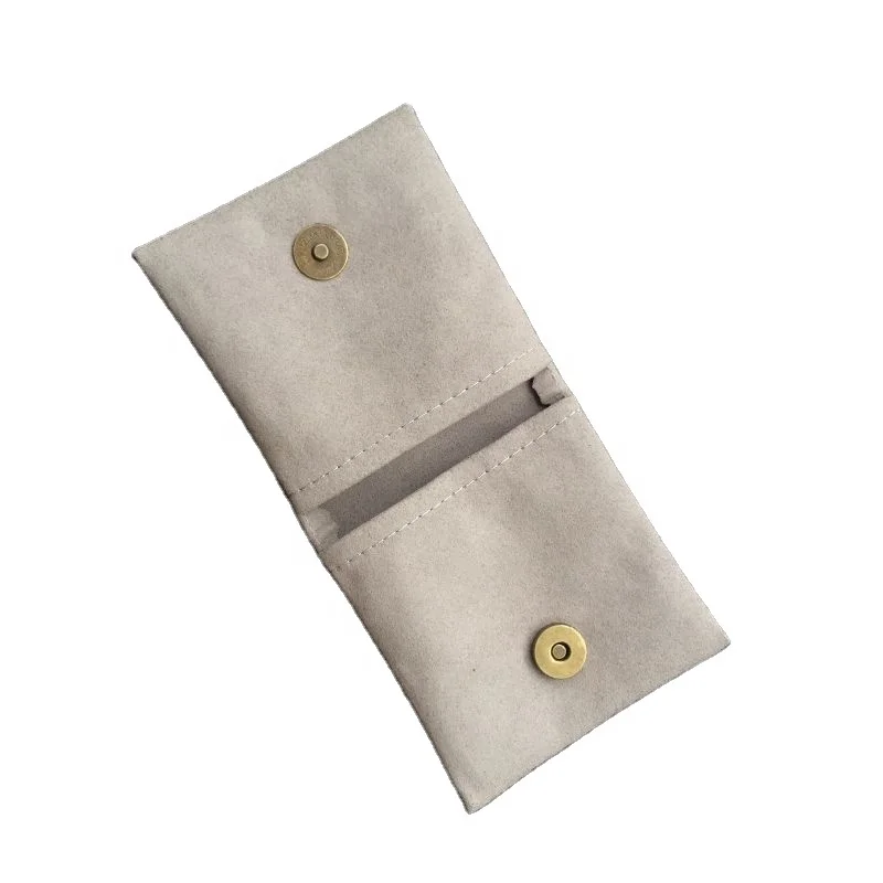 Custom logo printed button suede gift bags gray velvet envelope girl pouches for jewelry manufacture