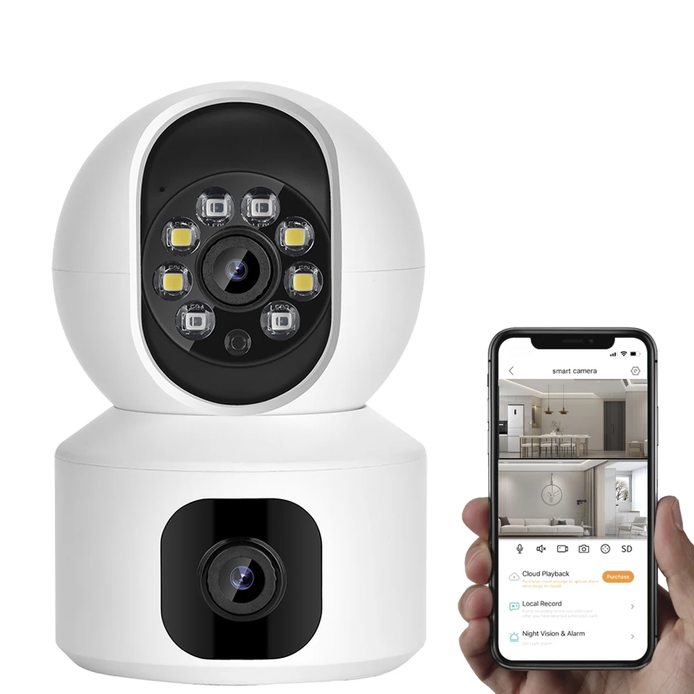 2023 New 2MP 4MP Indoor Dual Len Lens Camera Wifi Wireless Smart Home Security Baby Monitor Camera Motion Detection Night Vision