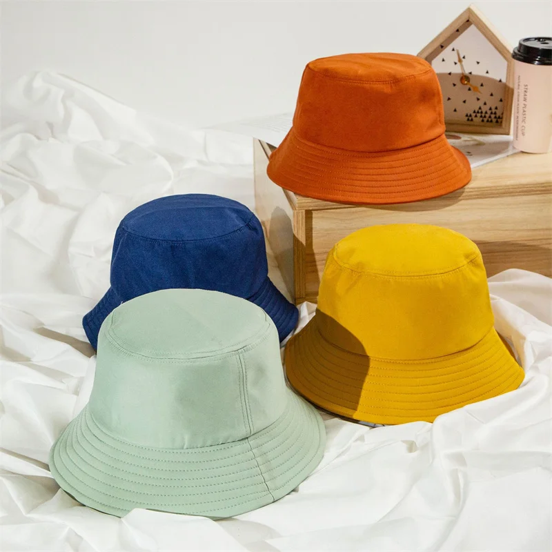 New Trendy Fashion Pure Color Women Bucket Hats Women Summer Sunscreen Panama Hat Outdoor Fisherman Hat Beach Cap for Kids