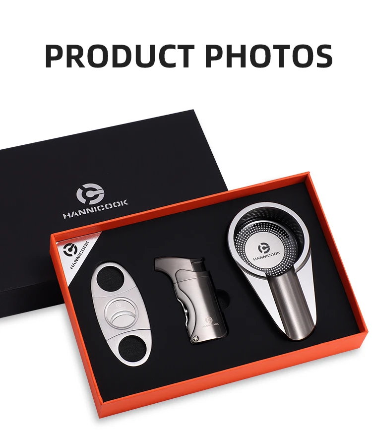 Custom LOGO Cigar Lighter Cutter Ashtray 3-Pieces Gift Box Cigar Set Gift Cigar Accessories In Stock