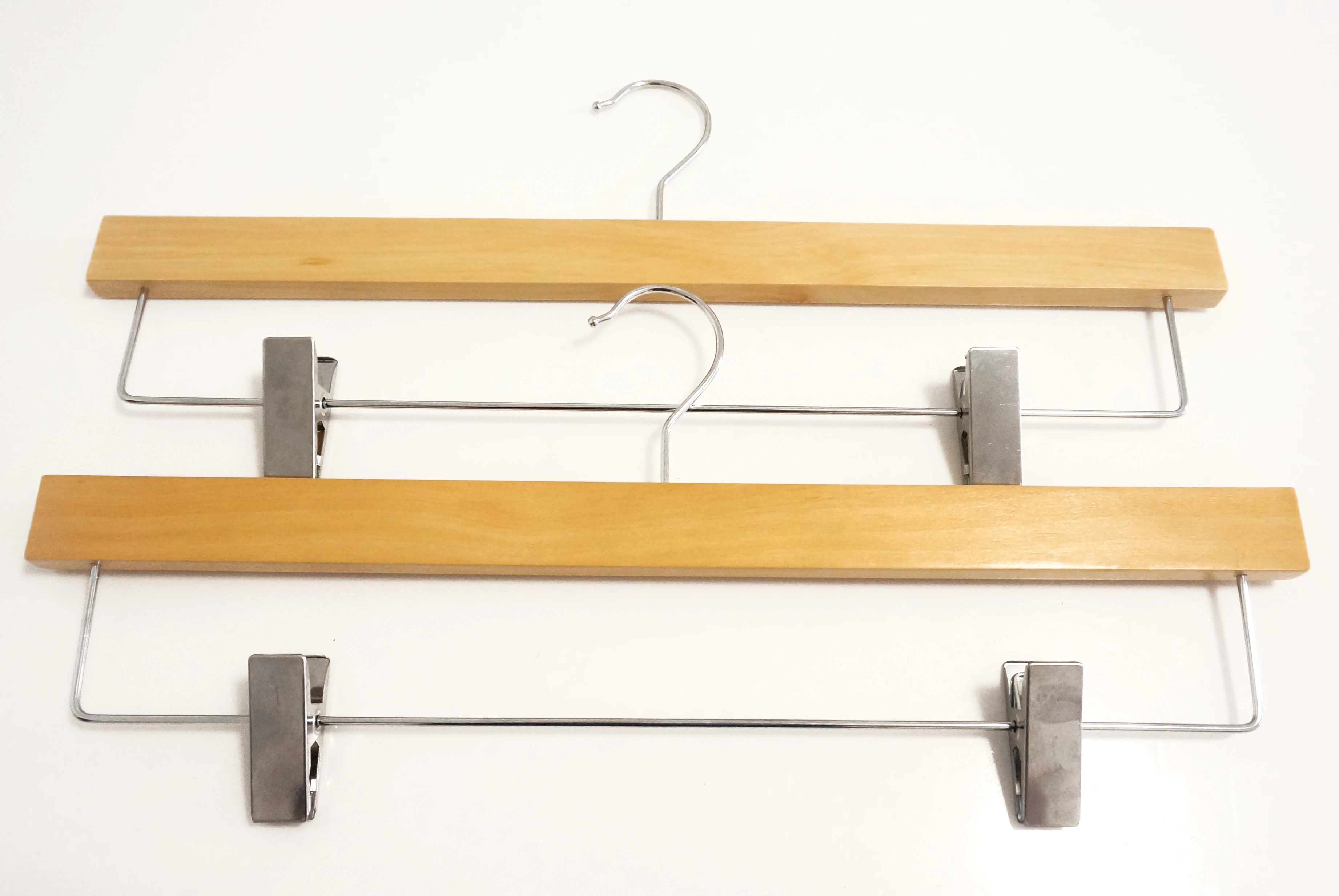 Wholesale hangers for Pants with High Quality Custom Wooden Pants Hangers for Clothes with Clips