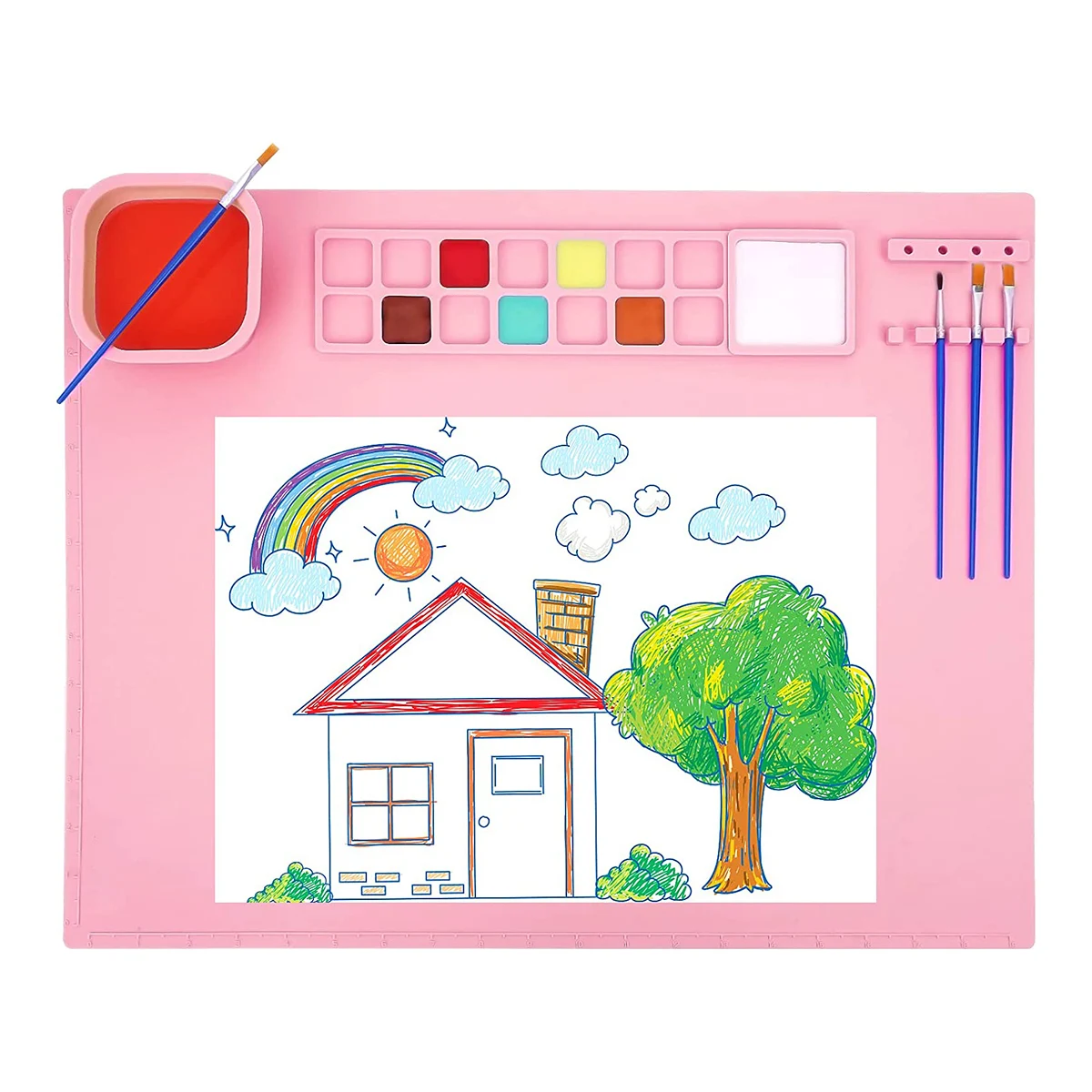 Different Size Paintbrush Baby Painting Tool Silicone Baby Paint Mat With Cup Drawing Board Easy Clean Children Art Painting Mat