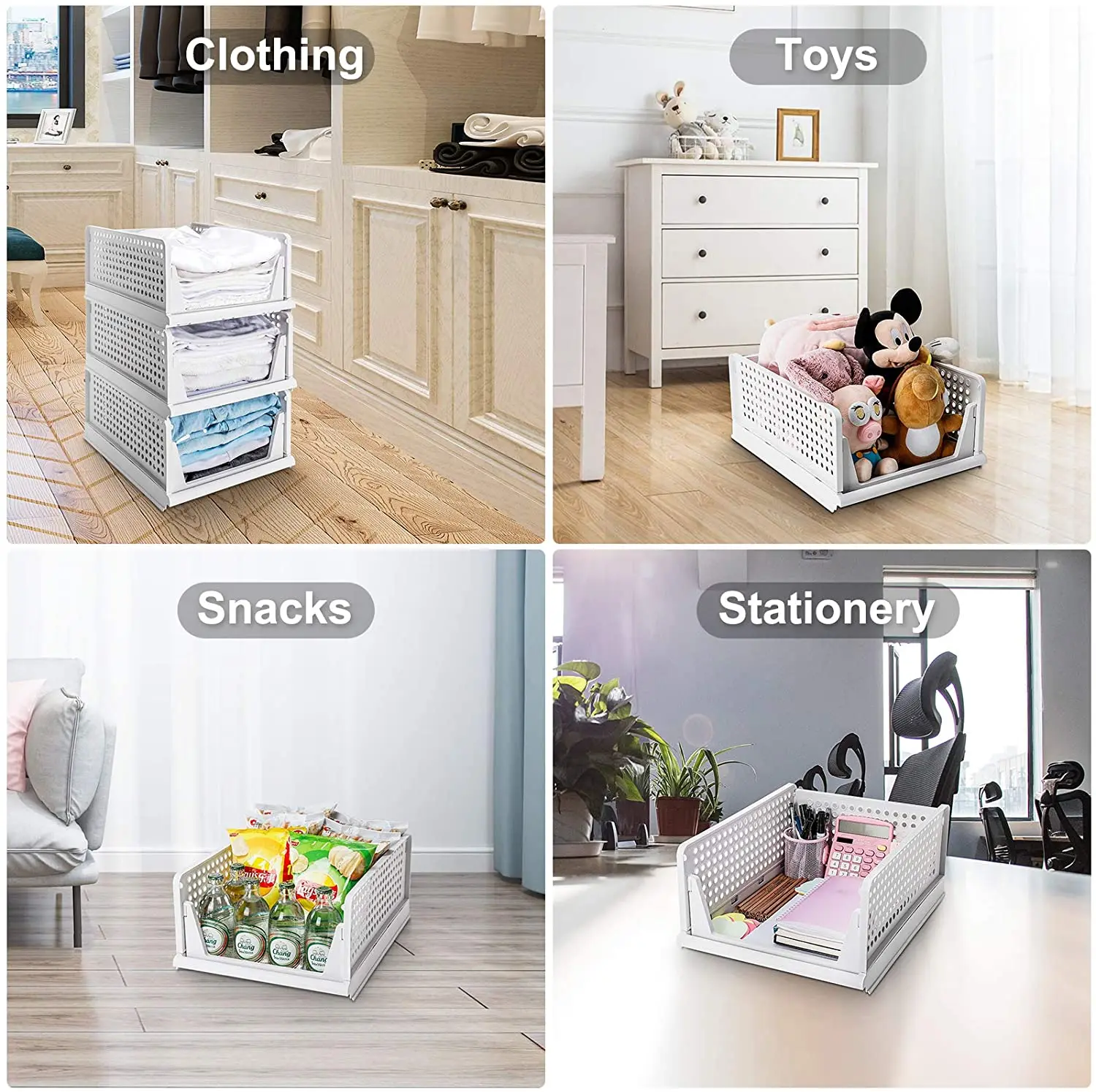 Amazon Hot Selling Stackable Foldable Plastic Basket clothes Storage boxes Drawers For Clothes Cabinet