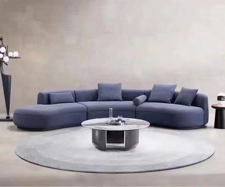 Moonlight shaped modern velvet fabric upholstery sofa curved combination living room sofa villa exhibition /showroom large sofa