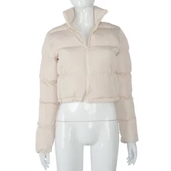 High Quality New Design Custom Windproof stylish soild color pink crop top puffer jacket for women