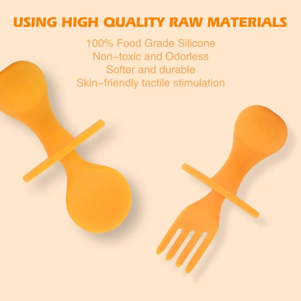 
New Product Silicone Baby Spoons Self Feeding Baby Spoon and Fork Set 