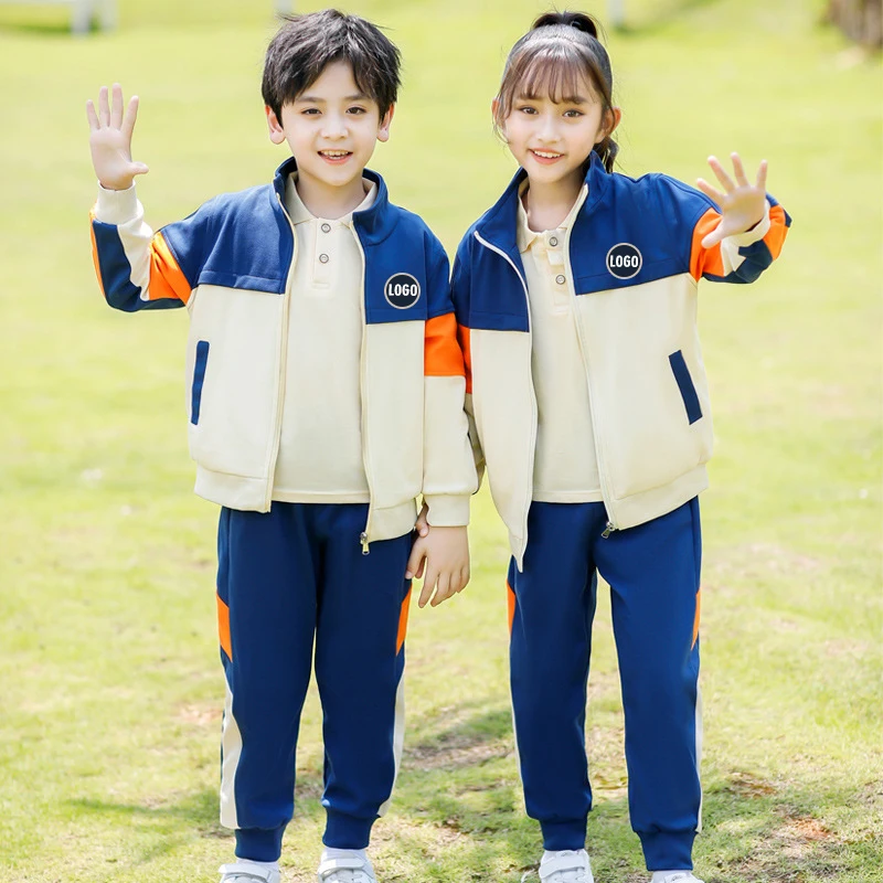 Factory Custom Logo Primary School Uniform Kids Polo Collar Tshirts Pants Jackets Sets OEM Label School Uniform Tracksuits Sets