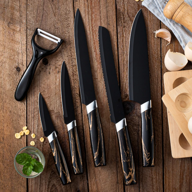 Best Hot Seller professional 6 Piece High Quality stainless steel knives with non stick kitchen knife set in gift box packing