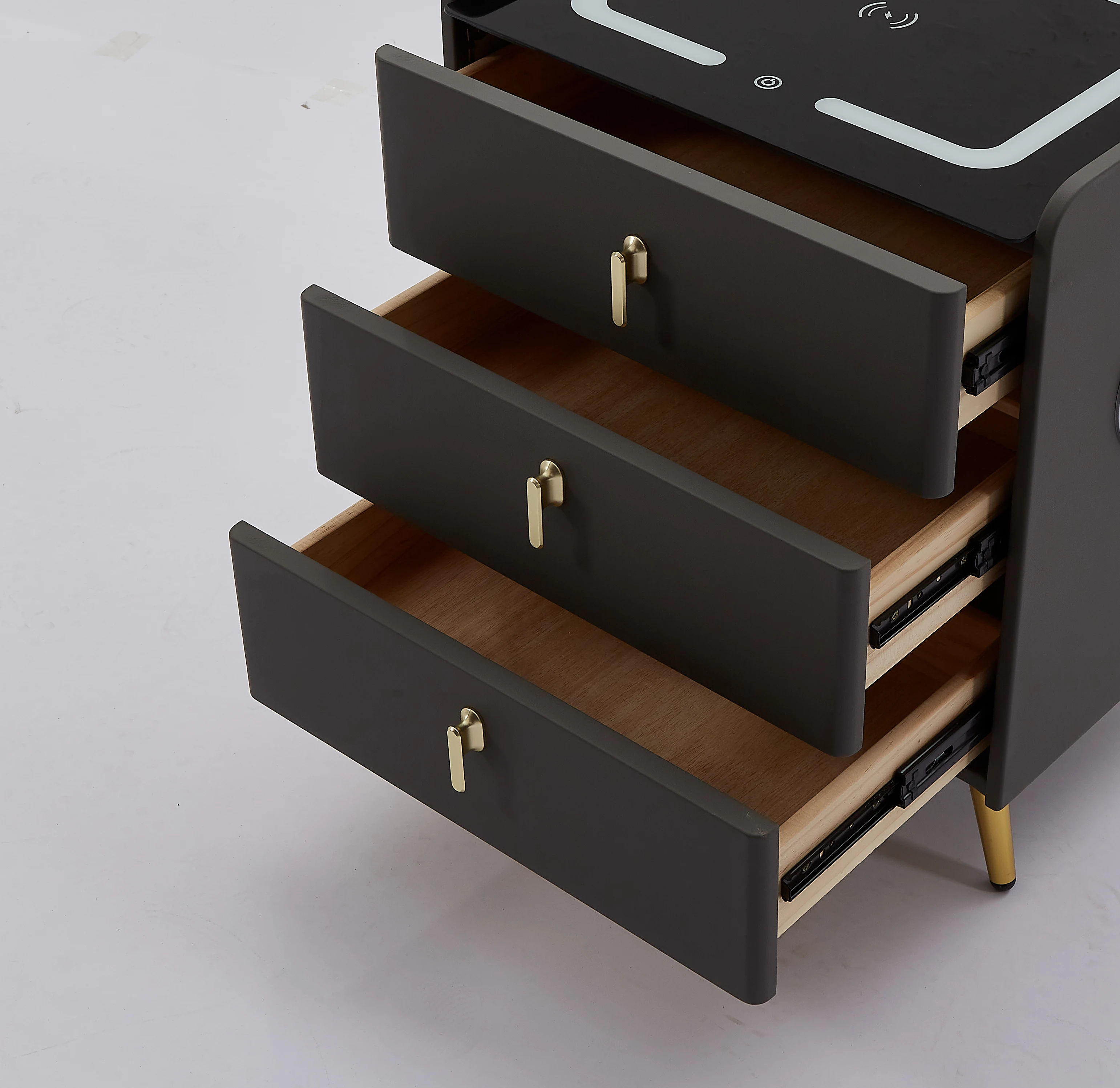 Modern MDF Nightstand Bedside Table Solid Wood Metal Smart Coffee Table with Wireless Charging USB Port  for Home Hotel Bedroom