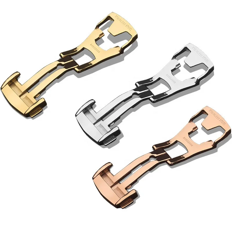 Luxury 16mm 18mm 20mm polished brushed stainless steel butterfly clasp rose gold deployment watch buckle for Omega clasp