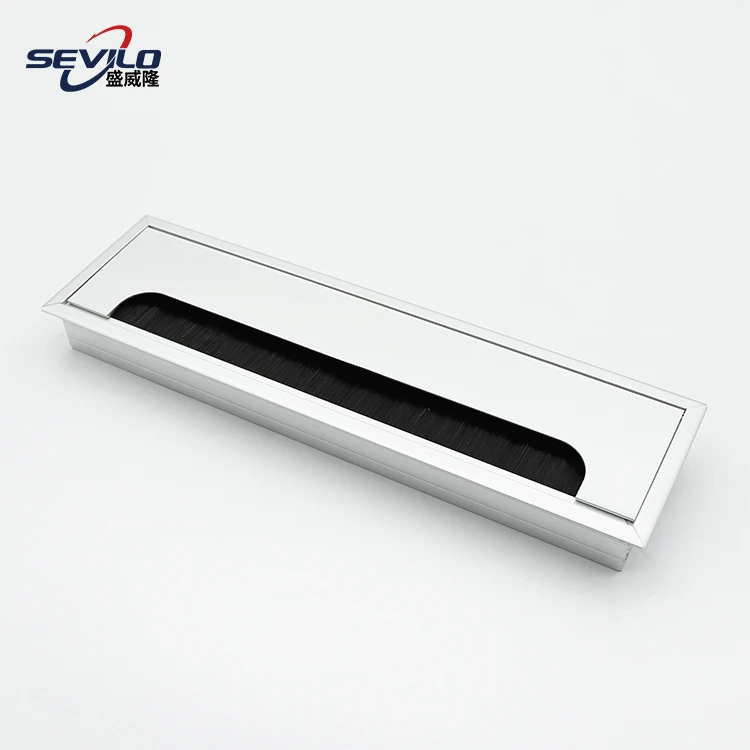 Aluminum Office Double Side Opening Wire Management Tabletop Cable Box Grommet with Brush Buffering Structure