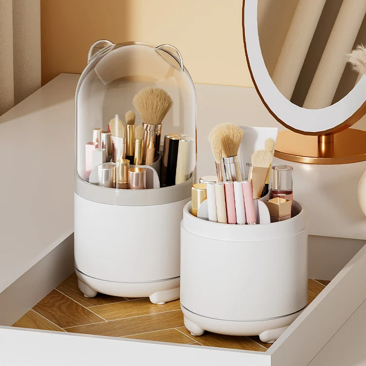 5 Partitions Display Clear Plastic Dust-proof Cosmetic Brush Holder Rotating Pen Holder For Desk