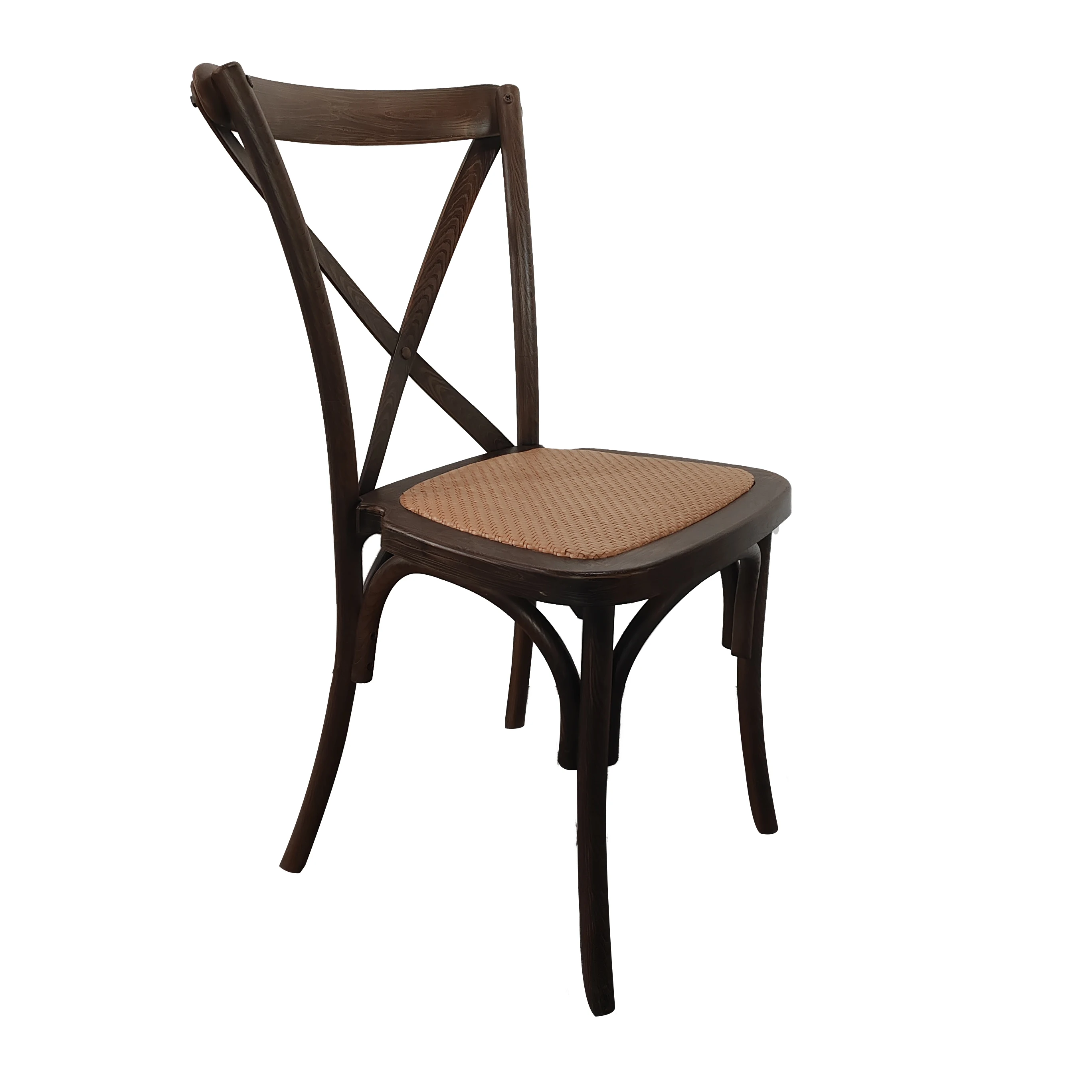 Wholesale Stackable Provincial French Antique Classic Vintage Oak Wood X Cross Back Chair Commercial Indoors Outdoor Banquet