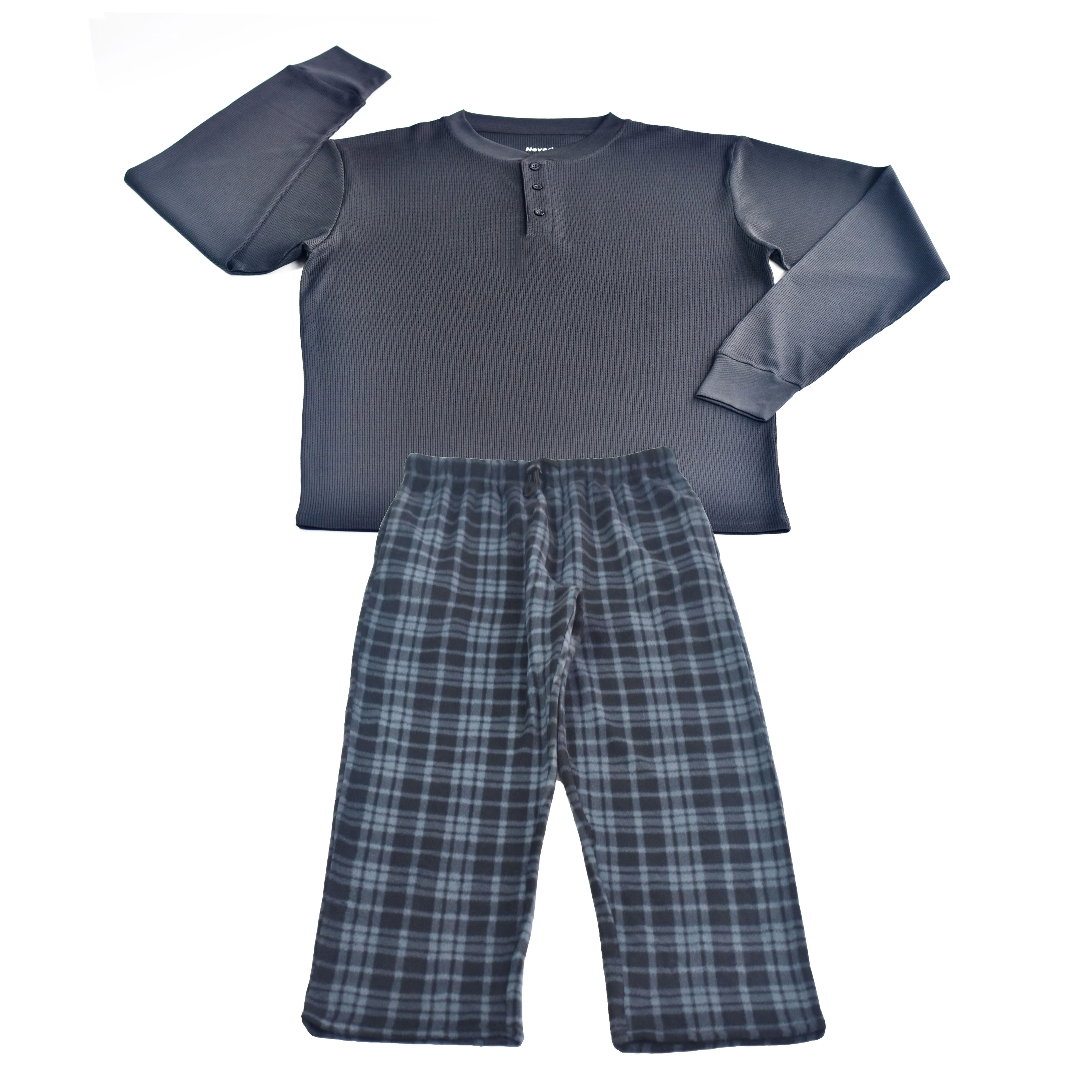 Горячая Распродажа, американский размер, 170 граммов, мужские вафельные термотопы в стиле Хенли, микро-флисовые штаны для отдыха, пижамный комплект, Мужская одежда для сна