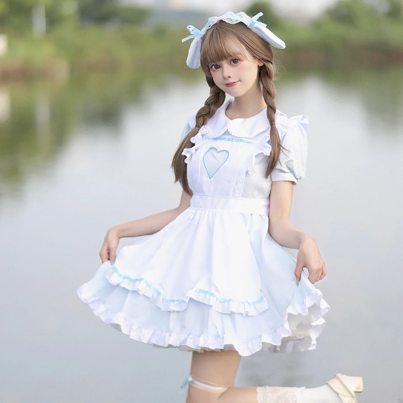Original super cute hollow love rabbit maid Lolita COSPLAY costume big size