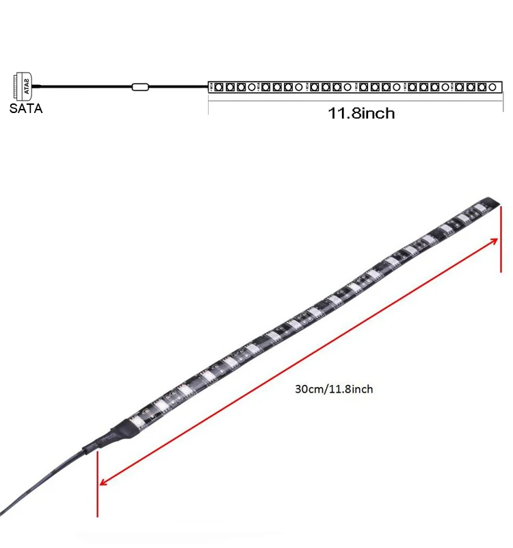 30cm Magnetic LED Strip Light PC Computer Case Magnetic Strip Light SATA Power Supply Red Blue Green Yellow White Pink 12V