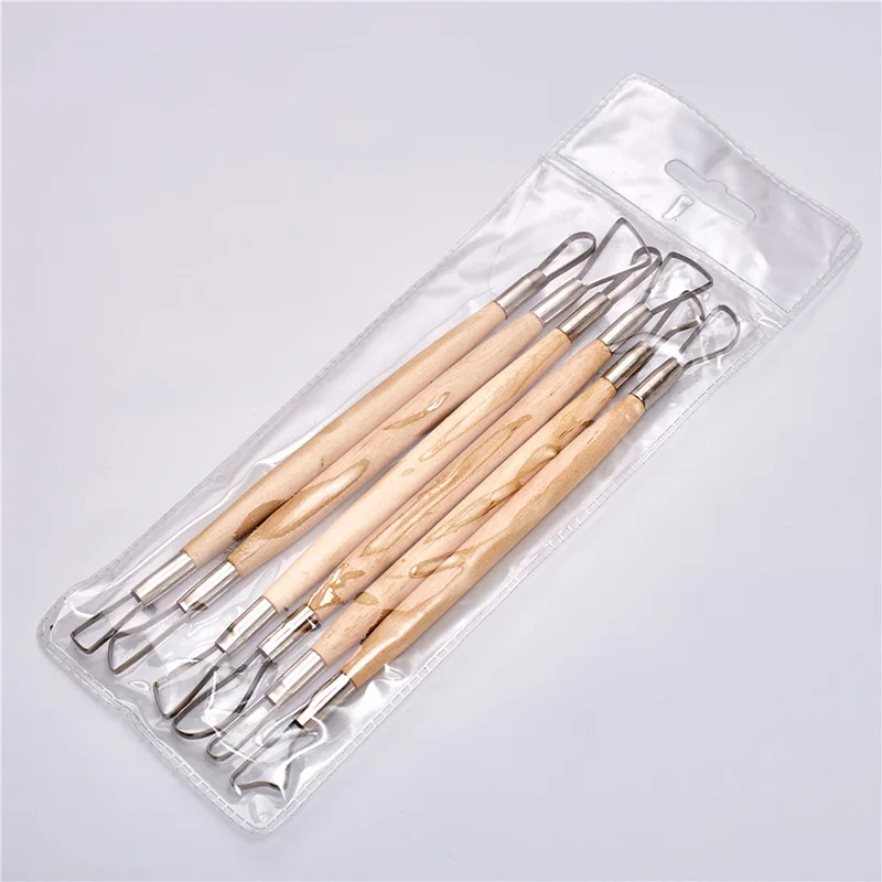 Glitter 6PCS 8-inch Wooden Handle Double Ended Wire Loop Sculpting Pottery Tools DIY Set for Ceramic Dough Plasticine Plaster