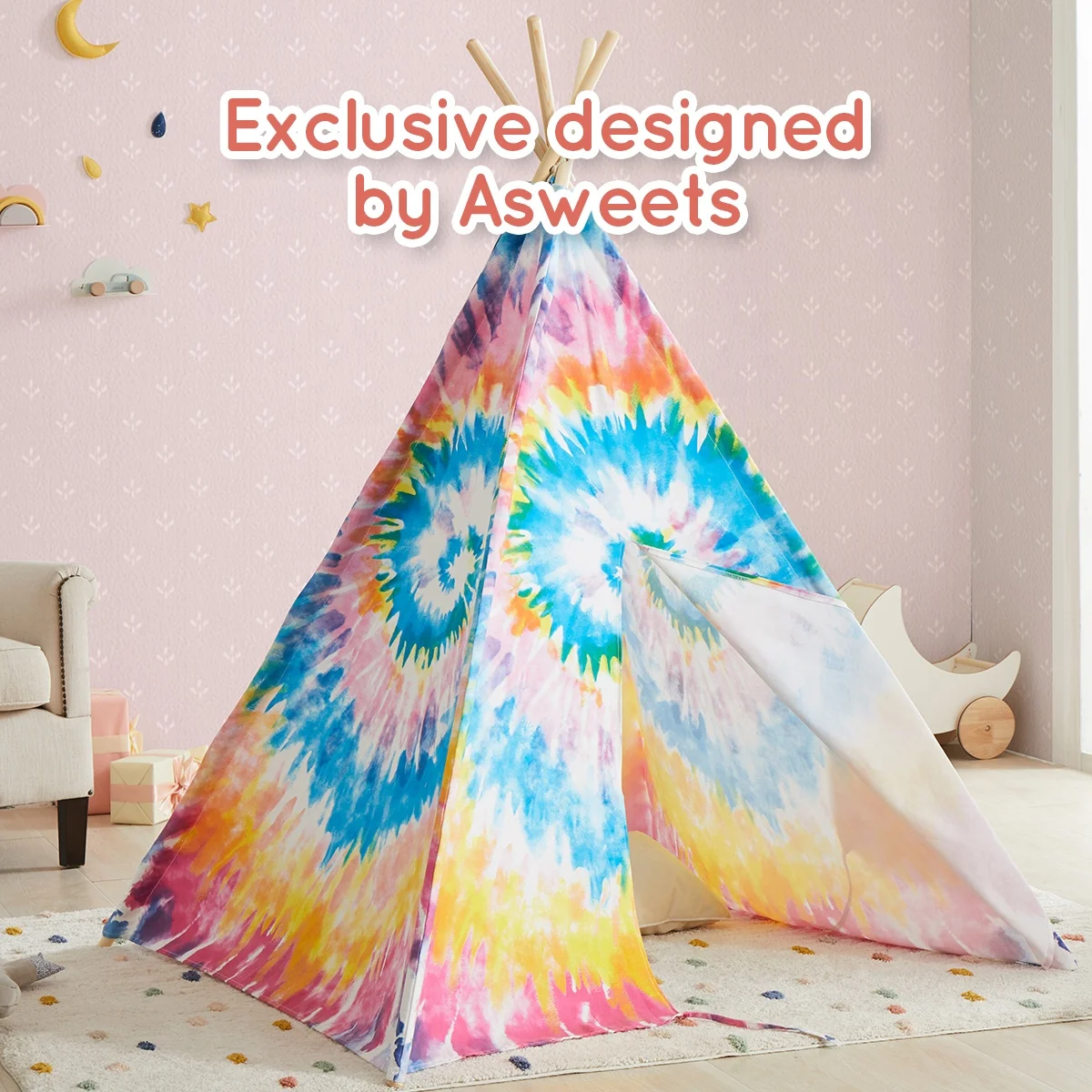Asweets игровой домик индийский Дети Тип хлопковая Игровая палатка Радужный галстук-краситель вигвам палатка для детей