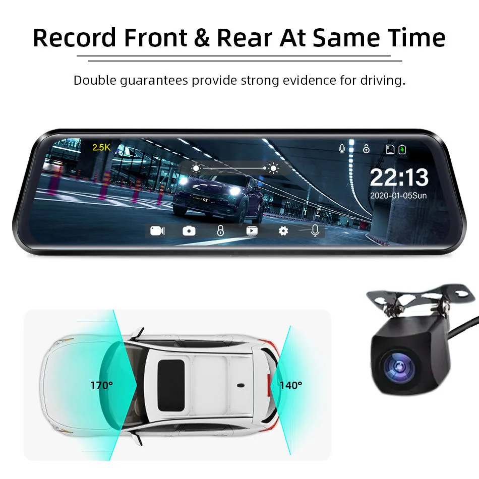 1080p DUAL CAM 9.66inch FHD touch screen night vision  live streaming car mirror camera rear view mirror dvr cam dashcam