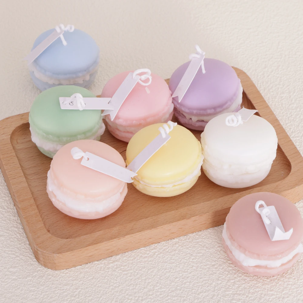 AROMA HOME Cheaper Hot Sale Unique Macaron Cake Shaped Novelty Gift Sweet Aroma Decorative Scented Candles for Table Photo Prop