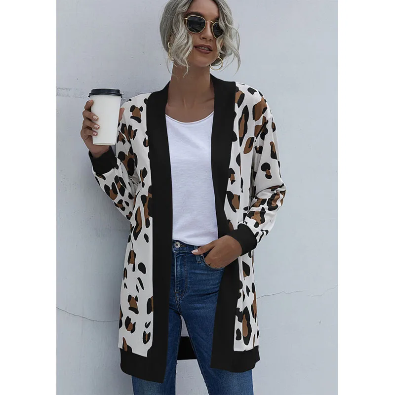 02D4153 метка частного назначения Женское пальто с леопардовым принтом длинный кардиган свитер