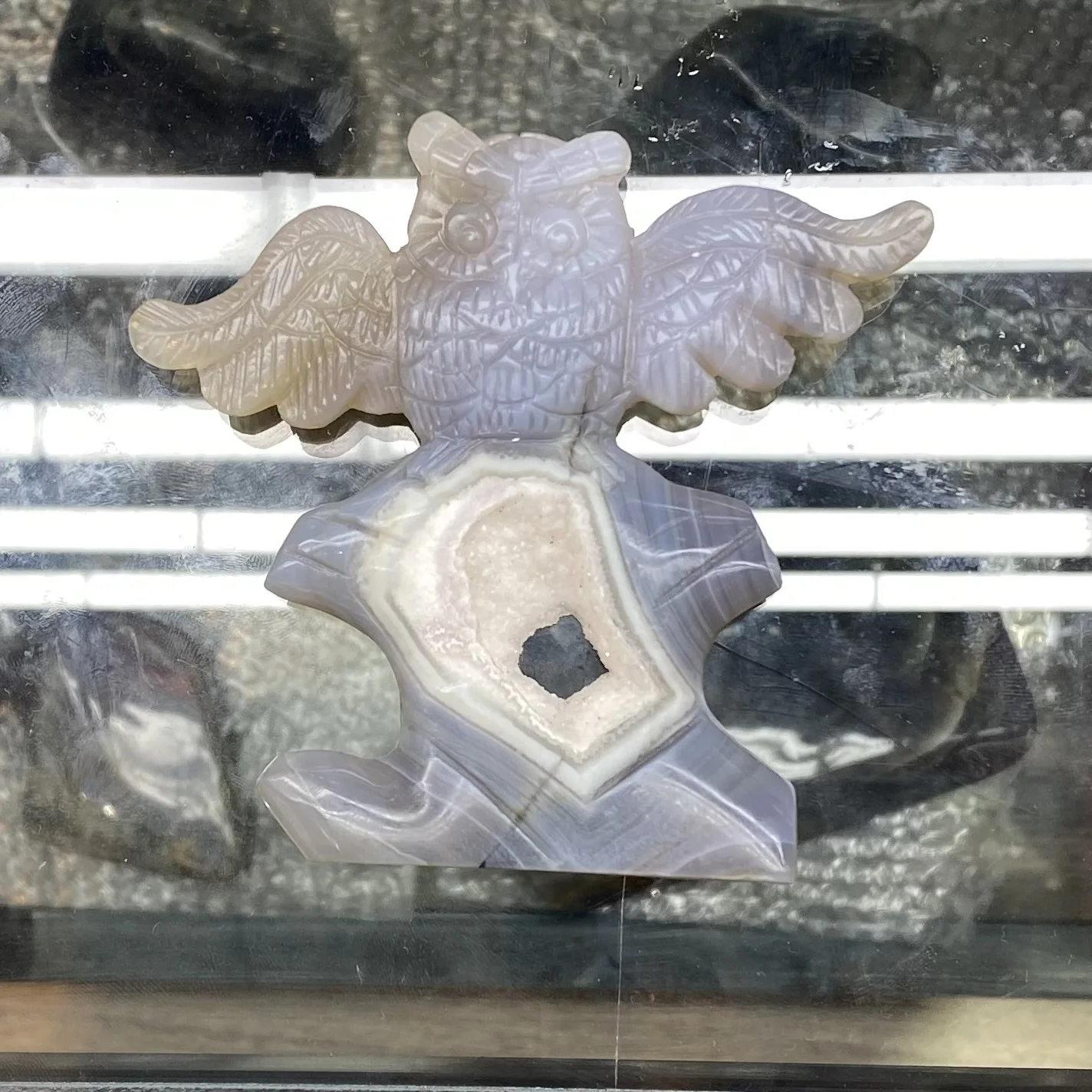 Wholesale Natural Crystal Agate Geode Owl Carvings Natural Gemstone Animal Owl Carved For Ornament