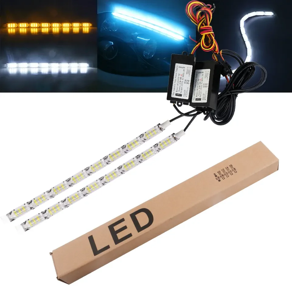 12V DRL Crystal Led Light Strip Front Turn Signal Lamp Strobe Scan Mode Flexible Auto Daytime Running Light Headlight Motorcycle
