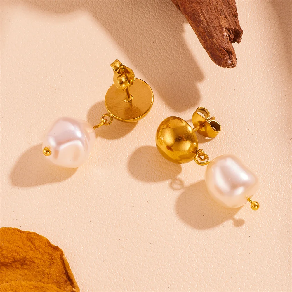 Personalized New Stainless Steel Pearl Fringe Earrings 18K Gold Plated Half Circle Earrings