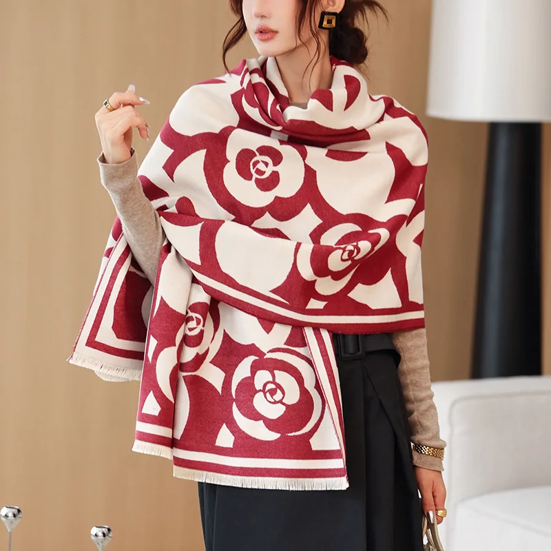 Корейские Модные женские шарфы из пашмины с бахромой зимние теплые брендовые дизайнерские кашемировые шали