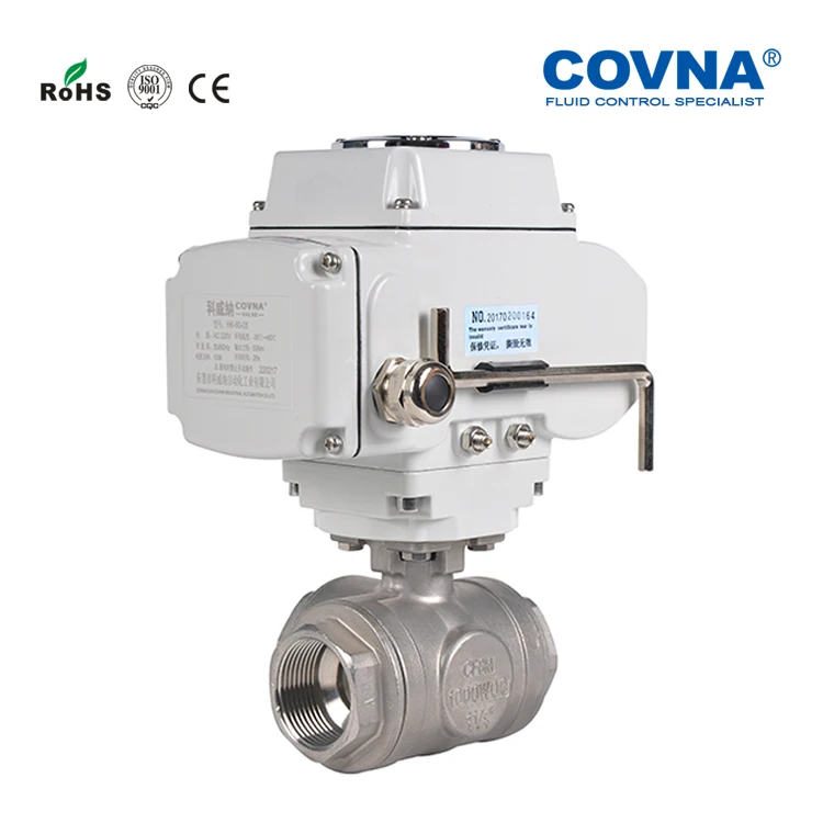 COVNA NPT Thread 3 Way Stainless Steel DN20 T or L Typt Port Electric Actuated Ball Valve