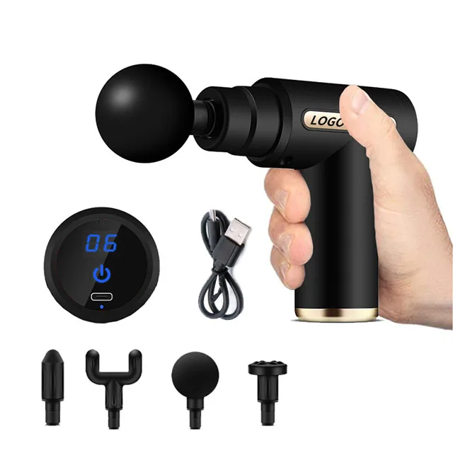Mini LCD Touch Screen 6 Speeds Rechargeable heads deep muscle mini massage gun tissue massage gun