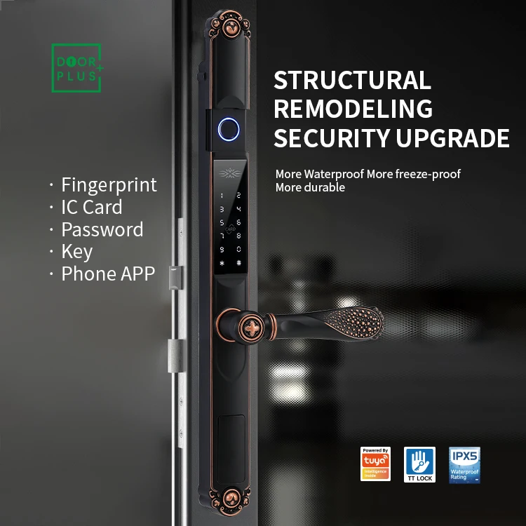 Doorplus Fingerprint Keyless Smart Door Handle Lock Tuya Lock Biometric Fingerprint Digital Keyless Entry Smart Door Lock