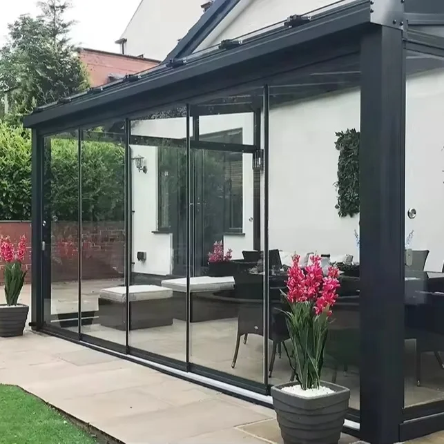 Patio Glass Enclosure Patio Terrace Canopy Sun Room Sliding Glass Patio Enclosure Outdoor Living Gazebo with 10mm Tempered glass