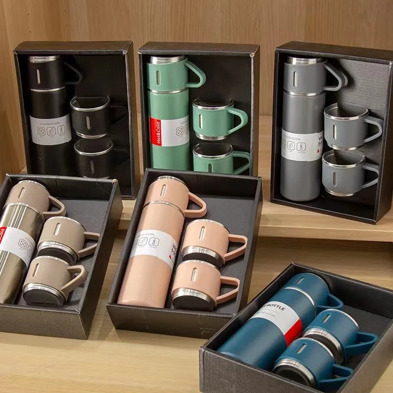 Business custom 500ml leakproof stainless steel insulated thermos vacuum flask gift set cup double wall tea water bottle