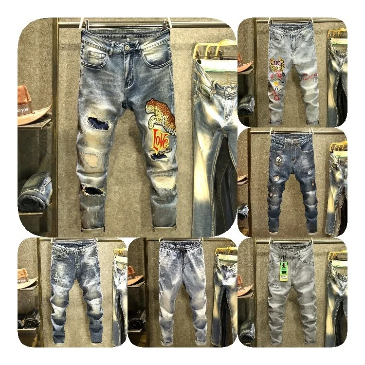 Popular Summer Slim Ripped Paint Indolent Hip Hop Washed Mens Jeans Short