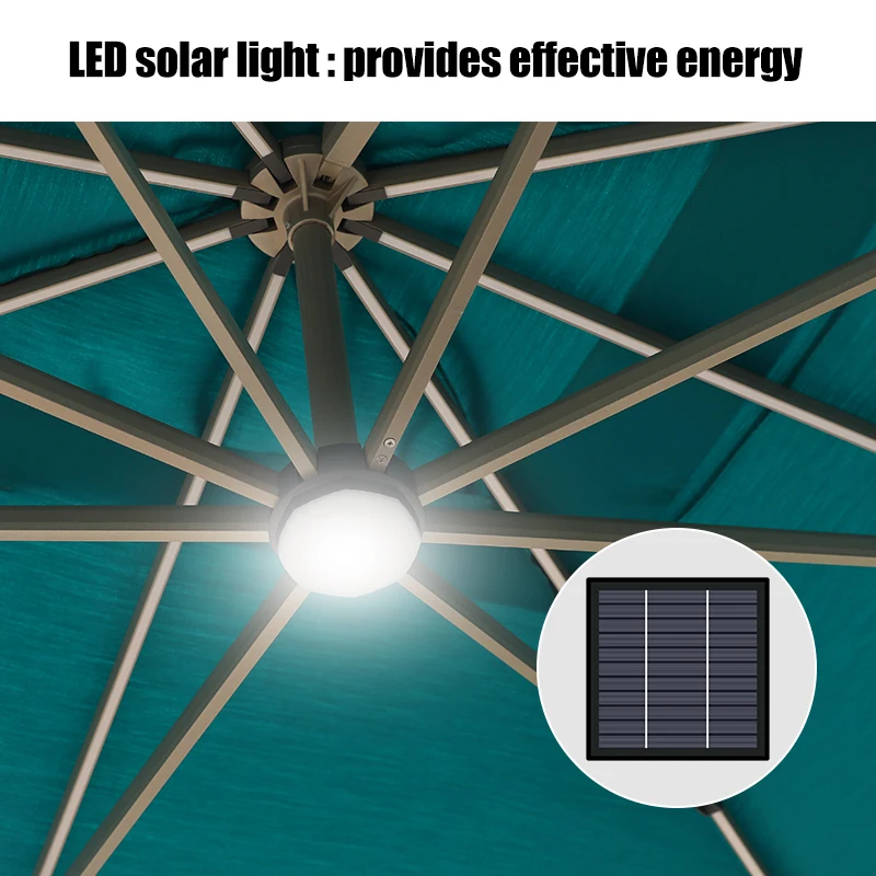 Heavy Duty Aluminum Solar Powered Deluxe Patio Cantilever Umbrella Large Roman Parasol Patio Umbrella Outdoor Umbrella