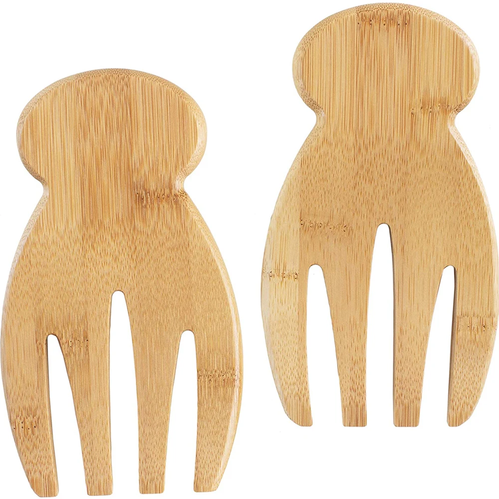Bamboo Salad Hands Salad Server Set of 2 Kitchen Helper for Salad Mixing and Serving