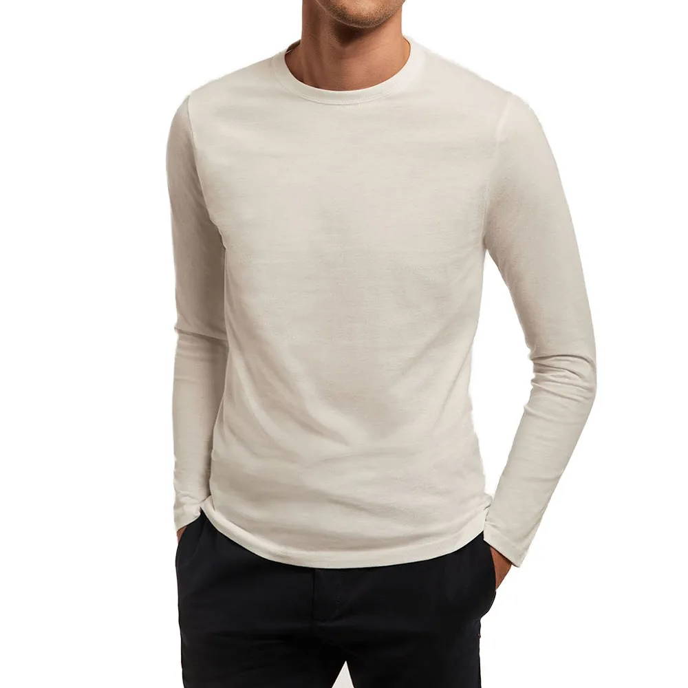 Factory Custom Soft Bamboo Fabric Long Sleeve T-shirt Men Casual Slim Fit Basic Style Blank T-shirt