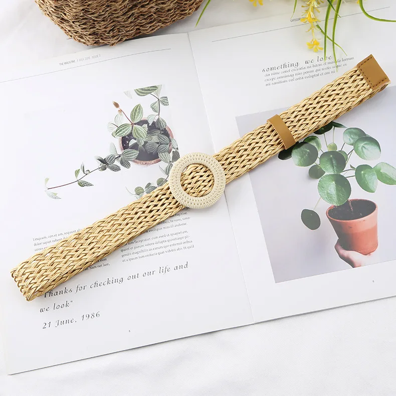 2022 New High Quality 3cm Bohemian Belt Smooth Buckle Belt Woman Woven Belt For Dress
