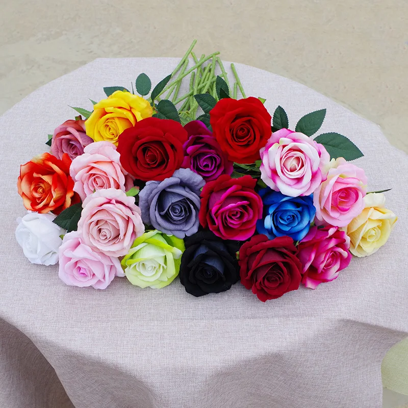 Hot Sales 19.6 Inches  Realistic Silk Rose Floral Real Touch Artificial Rose Flowers Wholesales